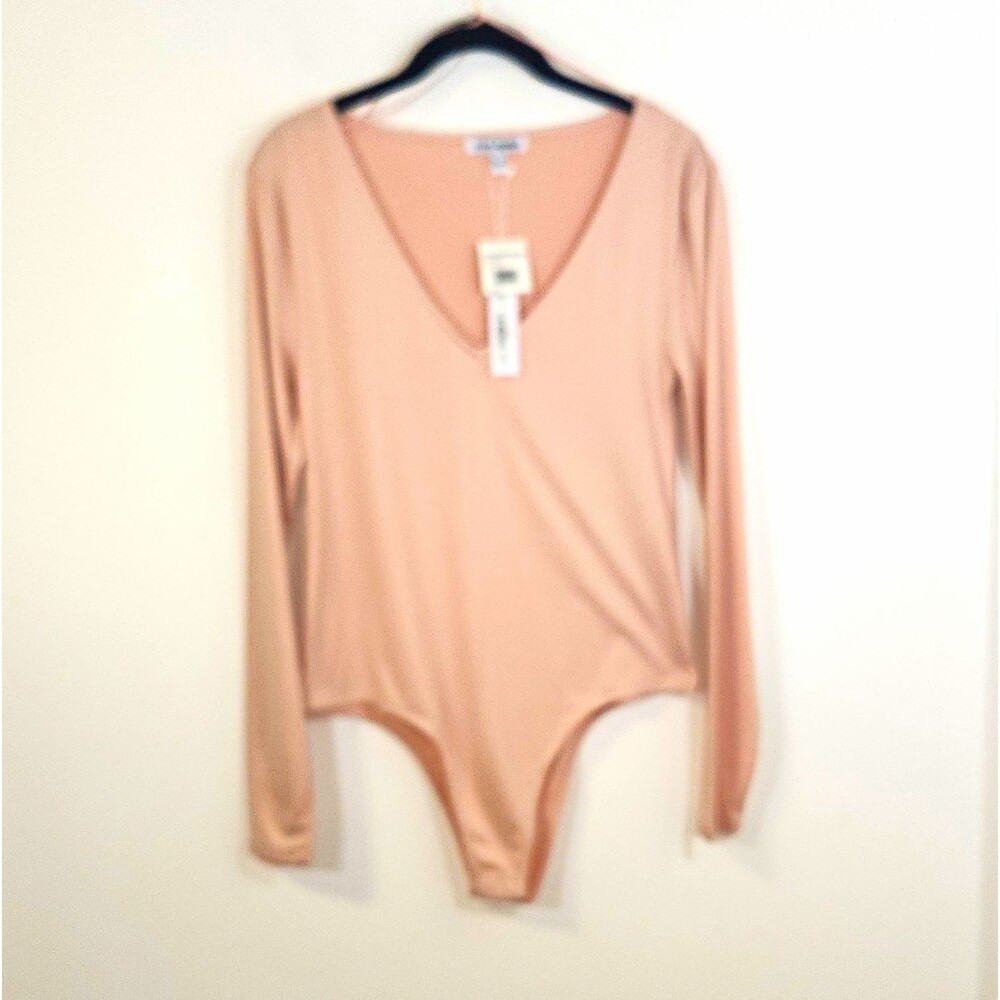 Steve Madden Rose Taupe Long Sleeve V-Neck Bodysuit Women's L Solid BM15637R $49